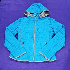 *NWOT*ANDRADE Turquoise Blue Quilted Detachable Hoodie Zip Up Jacket- XS/Petites